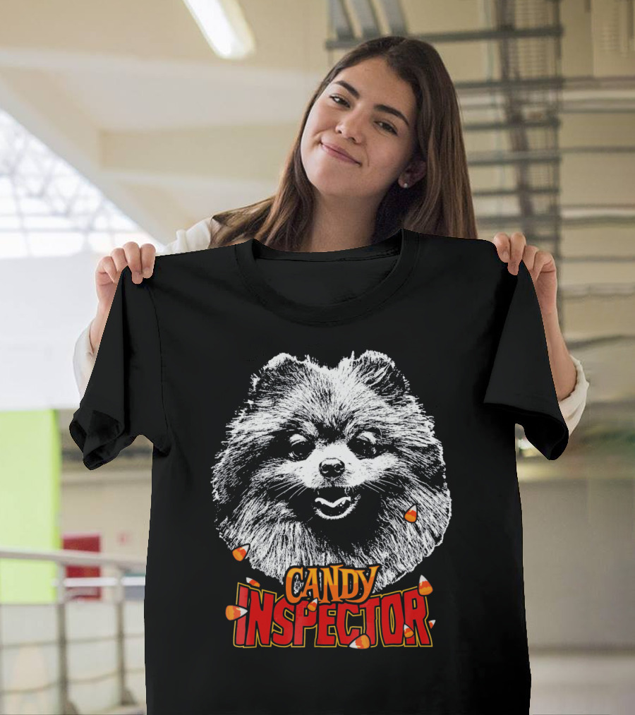Pomeranian Candy Inspector Dog Halloween Candy Corn T-Shirt