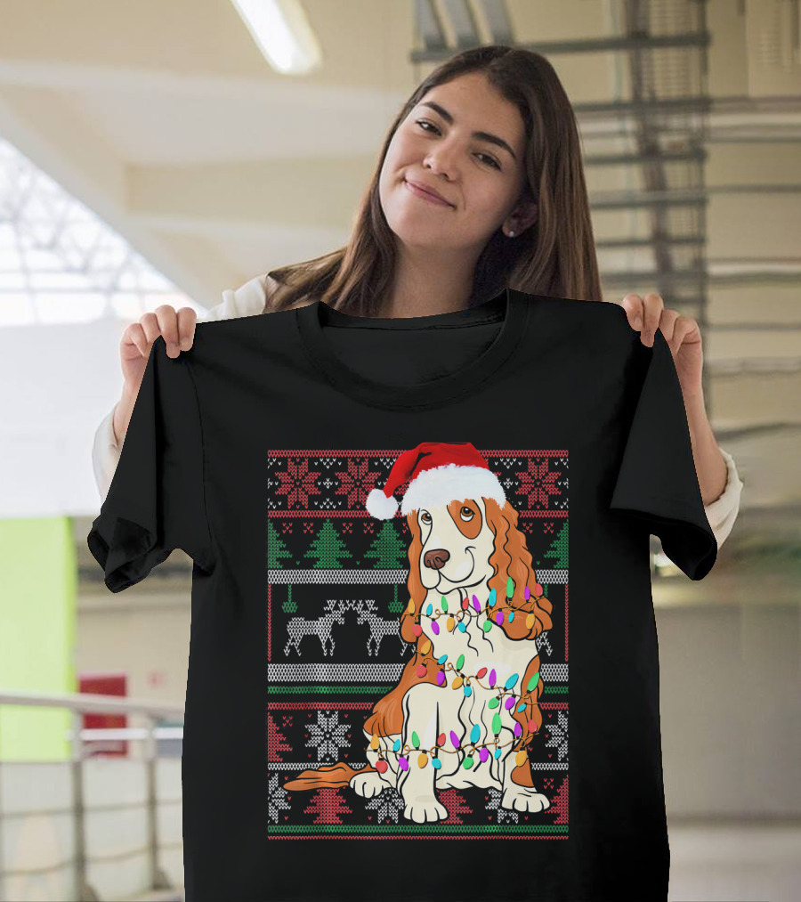 Cocker Spaniel Christmas Lights Santa Hat Holiday T-Shirt