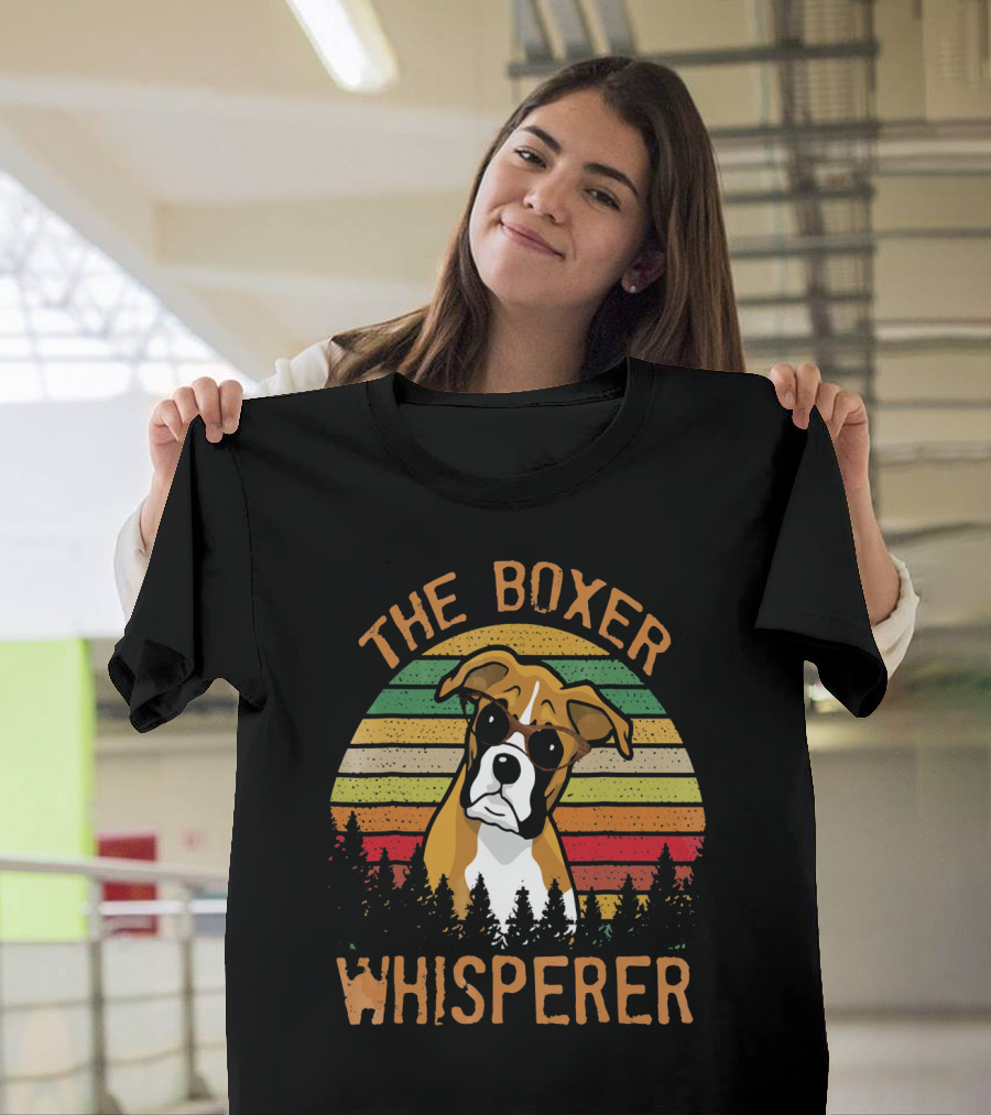 The Boxer Whisperer Retro Vintage Sunset Boxer Dog in Sunglasses T-Shirt