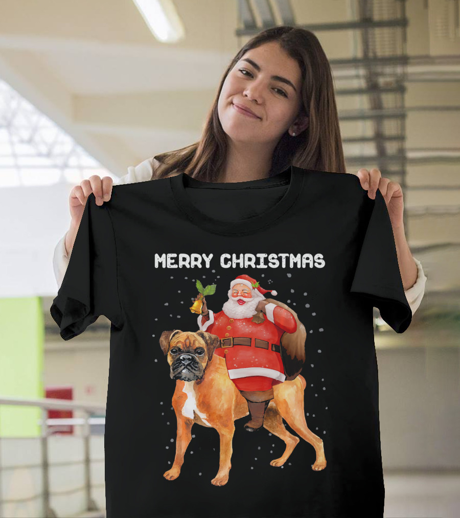 Merry Christmas Santa Riding Boxer Dog T-Shirt