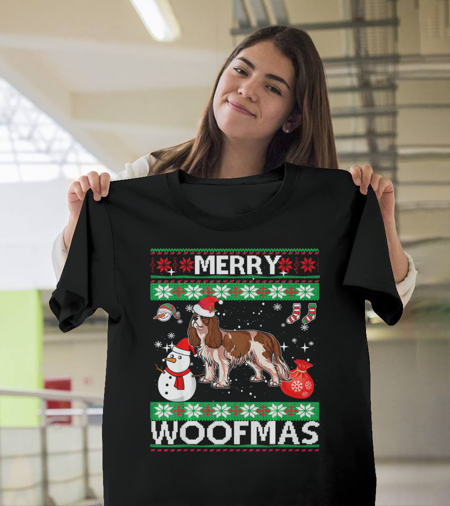 Cavalier King Charles Spaniel Merry Woofmas Snowman Santa Hat Holiday Socks T-Shirt