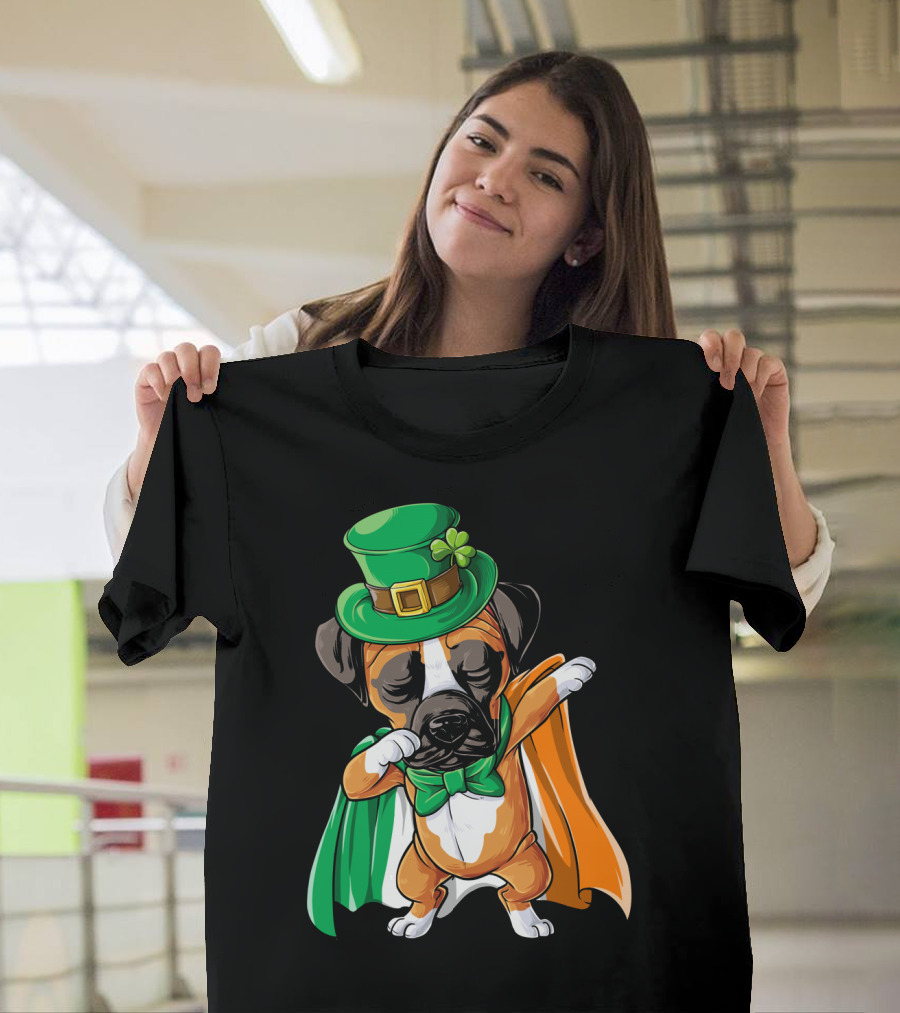 Dabbing Boxer Dog St Patricks Day Irish Flag Hat T-Shirt