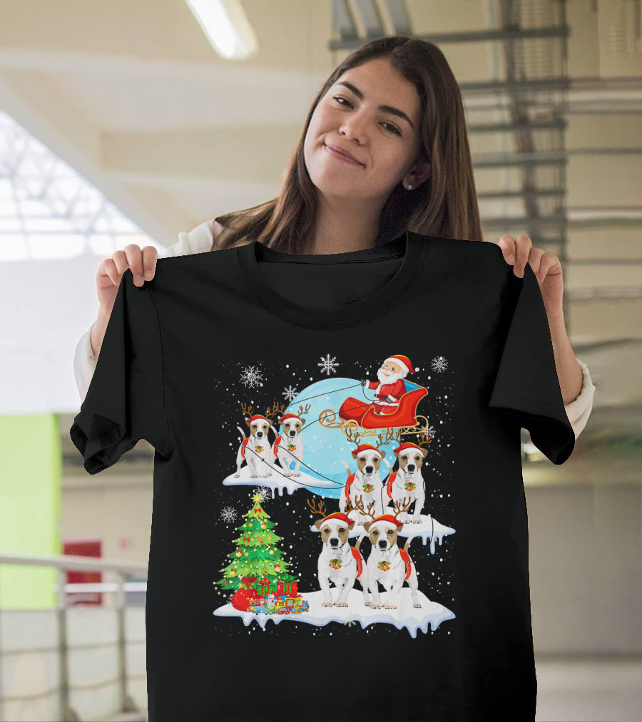 Santa Sleigh Jack Russell Terrier Reindeer Christmas Scene T-Shirt