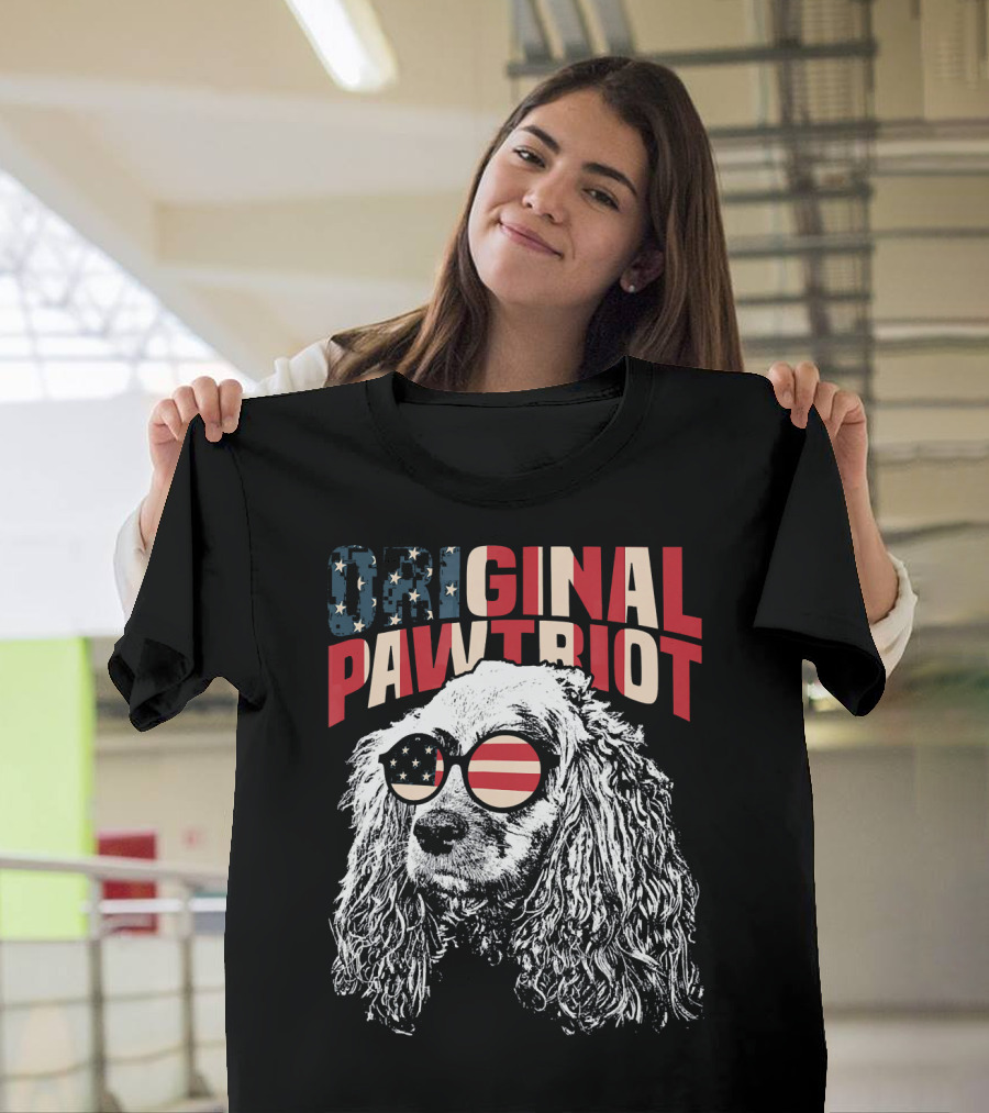 Cocker Spaniel Original Pawtriot American Flag Sunglasses T-Shirt