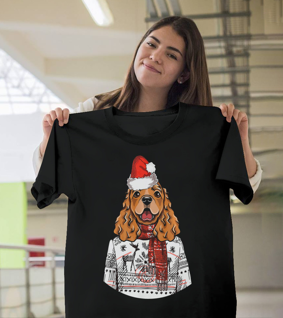 Cocker Spaniel Dog Santa Funny Merry Christmas T-Shirt
