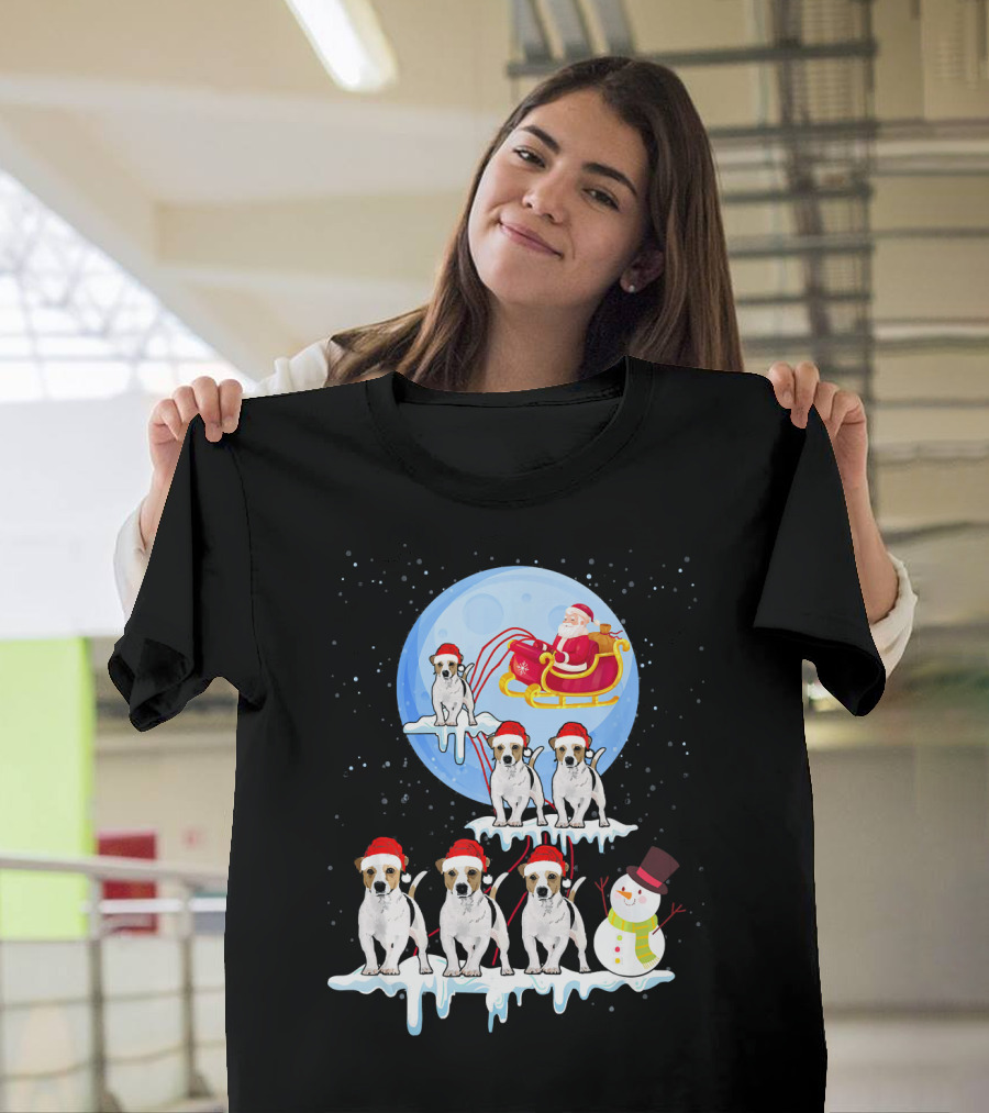Jack Russell Santa Sleigh Moon Snowman Christmas Dogs T-Shirt