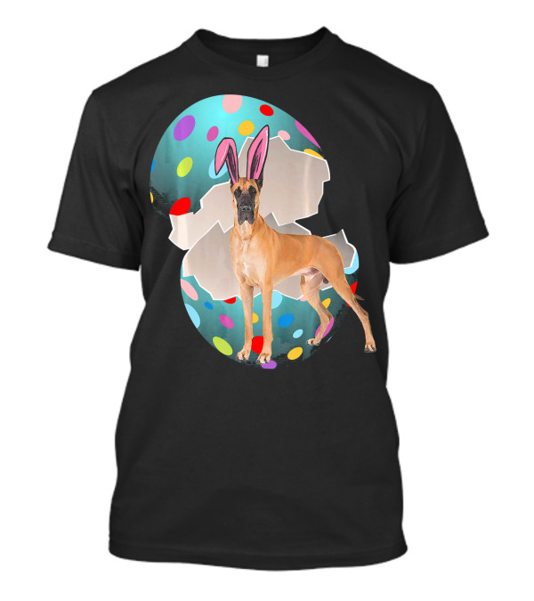 Great Dane With Easter Bunny Ears In Colorful Egg T-Shirt