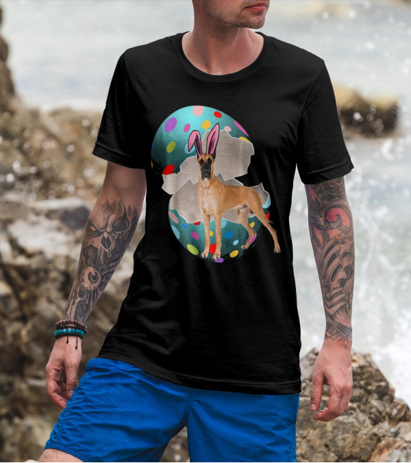 Great Dane With Easter Bunny Ears In Colorful Egg T-Shirt