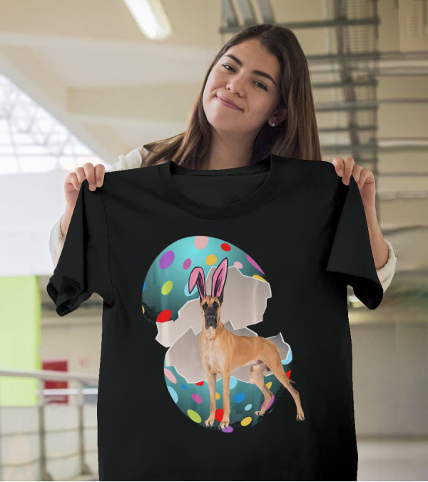Great Dane With Easter Bunny Ears In Colorful Egg T-Shirt