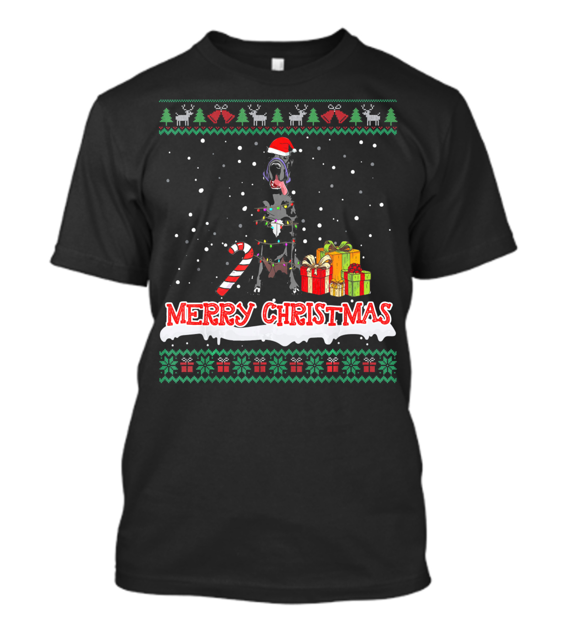 Merry Christmas Great Dane Festive Holiday Lights And Gifts T-Shirt