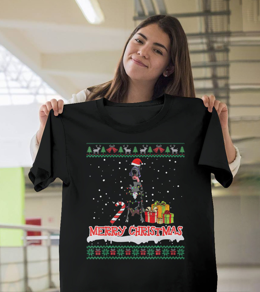 Merry Christmas Great Dane Festive Holiday Lights And Gifts T-Shirt