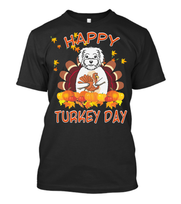 Funny Maltese Happy Turkey Day Thanksgiving Dog With Pumpkins T-Shirt
