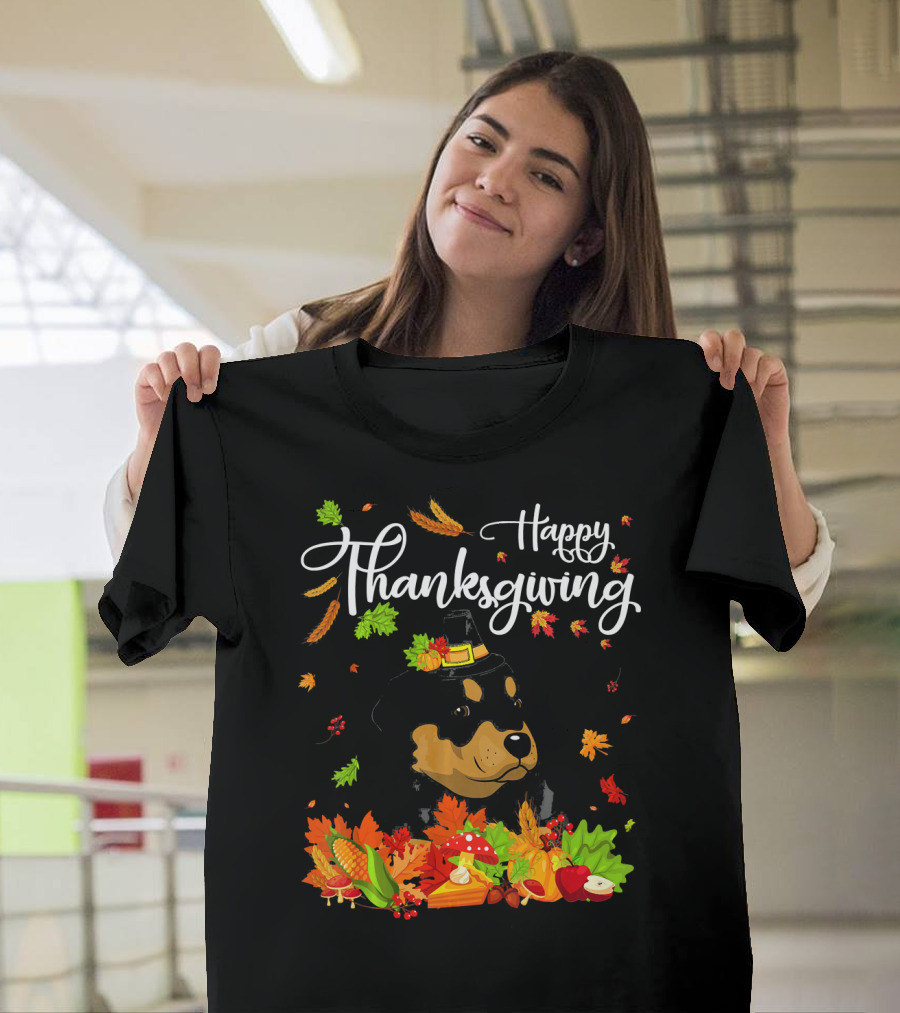 Happy Thanksgiving Funny Rottweiler with Harvest Feast T-Shirt
