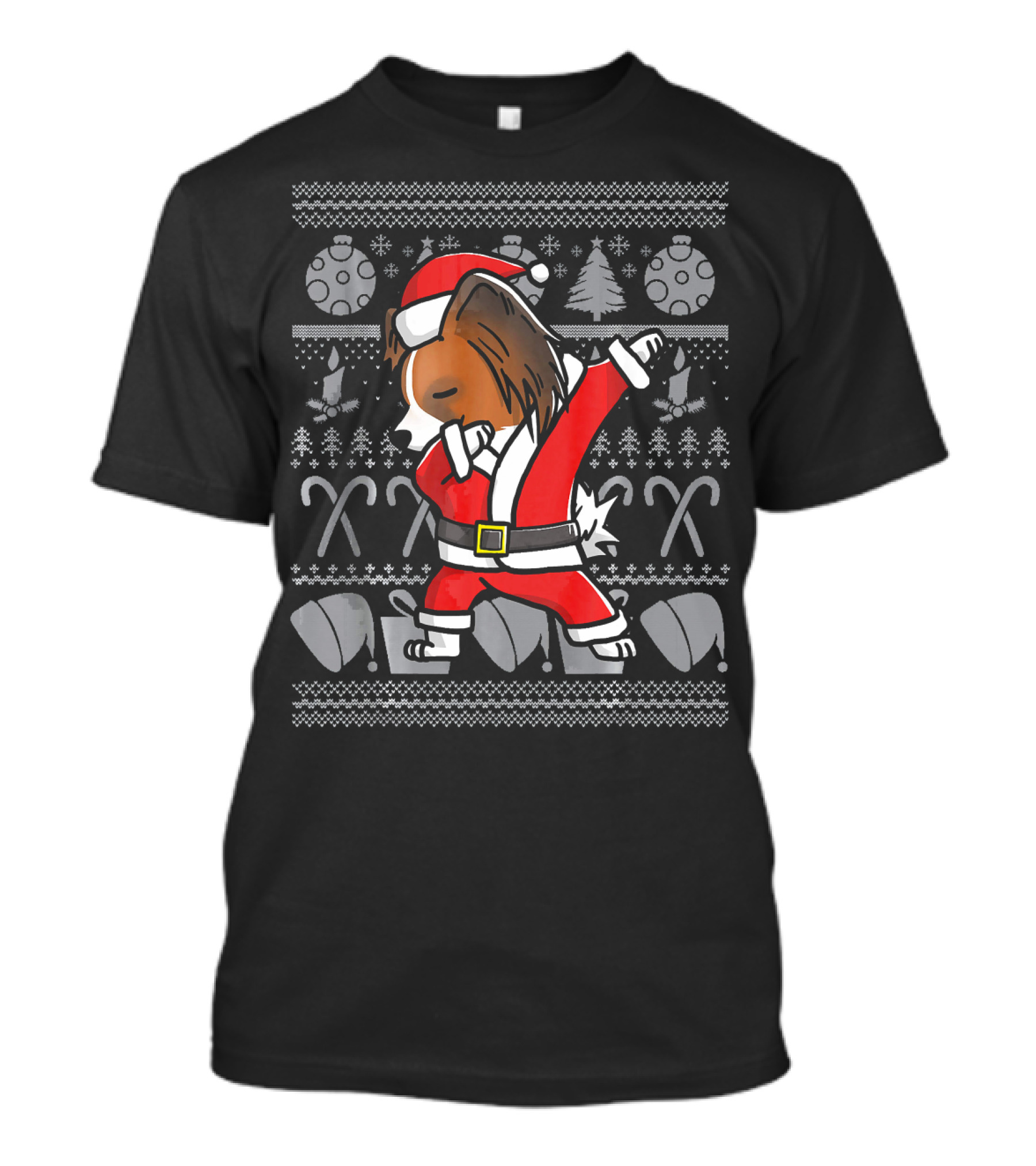 Santa Dabbing Papillon Dab Dance Funny Dog Christmas T-Shirt