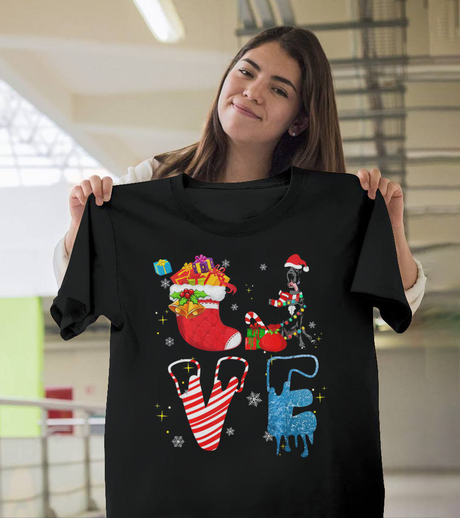 Great Dane Merry Christmas Love Holiday Gifts T-Shirt