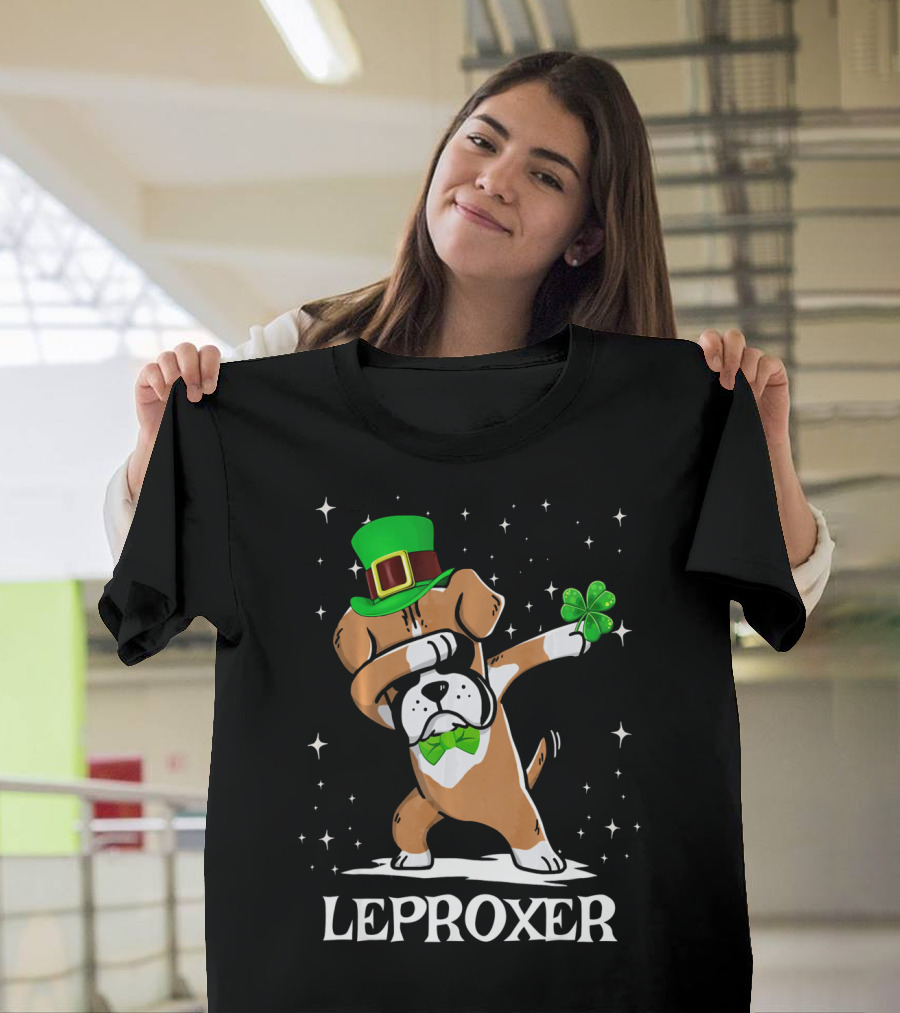 LEPROXER Dabbing Irish Boxer Holding Shamrock St Patricks T-Shirt
