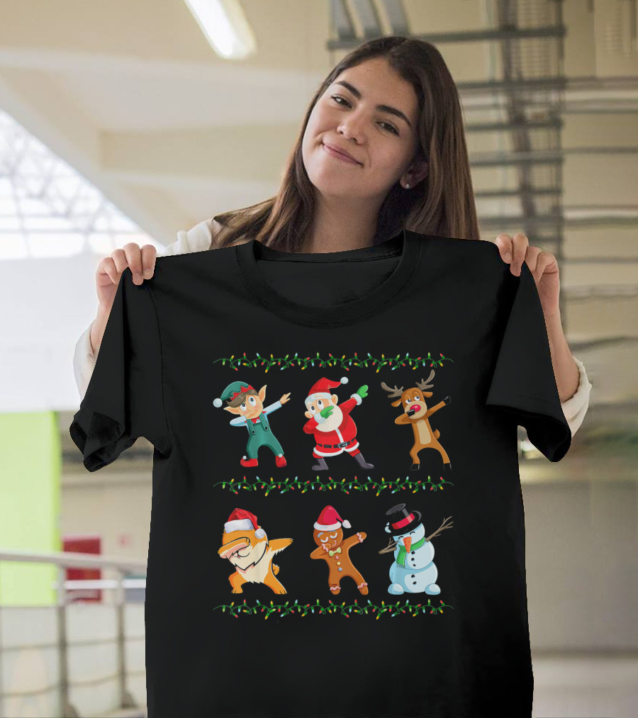 Dabbing Santa Claus Pomeranian Elf Reindeer Gingerbread Snowman Christmas 친구 T-Shirt