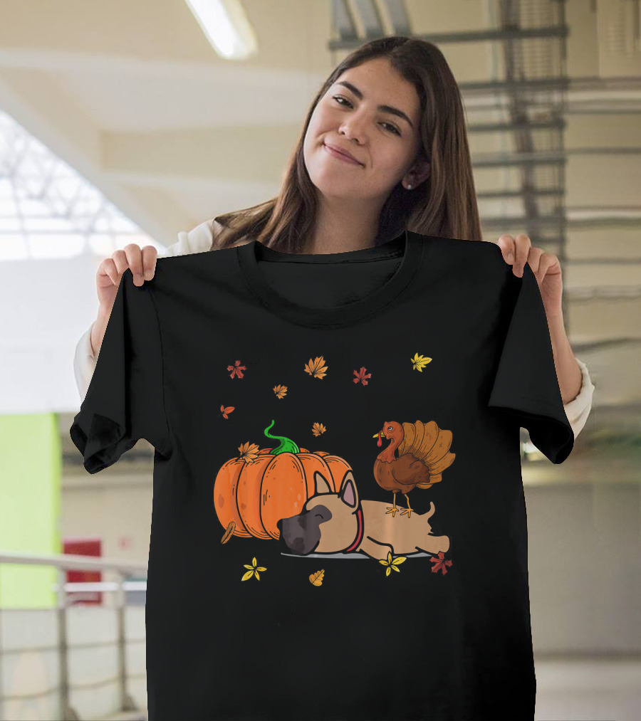 Funny Great Dane Dog Sleeping Autumn Thanksgiving Pumpkin Turkey Lover T-Shirt