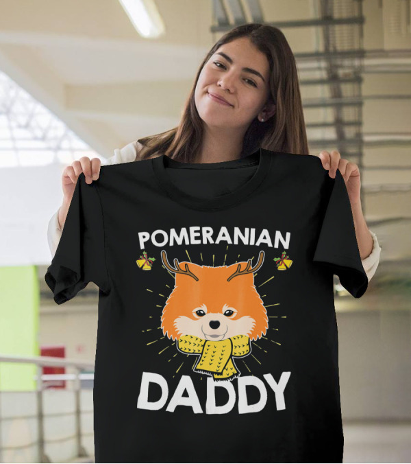 Pomeranian Daddy Reindeer Antlers Christmas Scarf Bow Ornaments T-Shirt