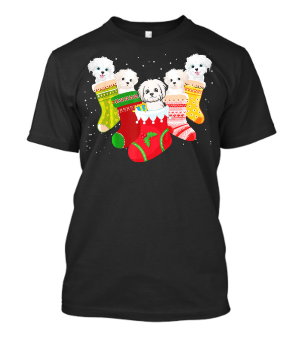 Maltese Dog Christmas Stockings Festive Holiday Gift Idea T-Shirt