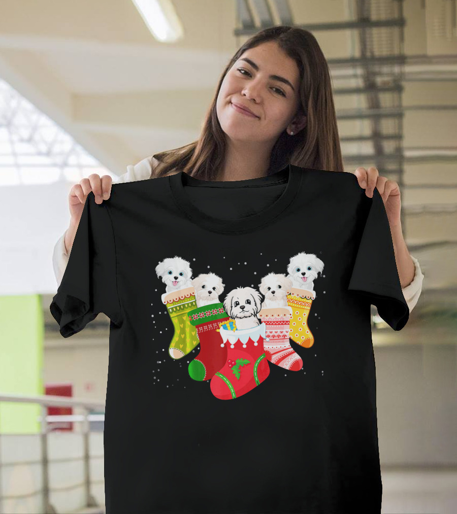 Maltese Dog Christmas Stockings Festive Holiday Gift Idea T-Shirt