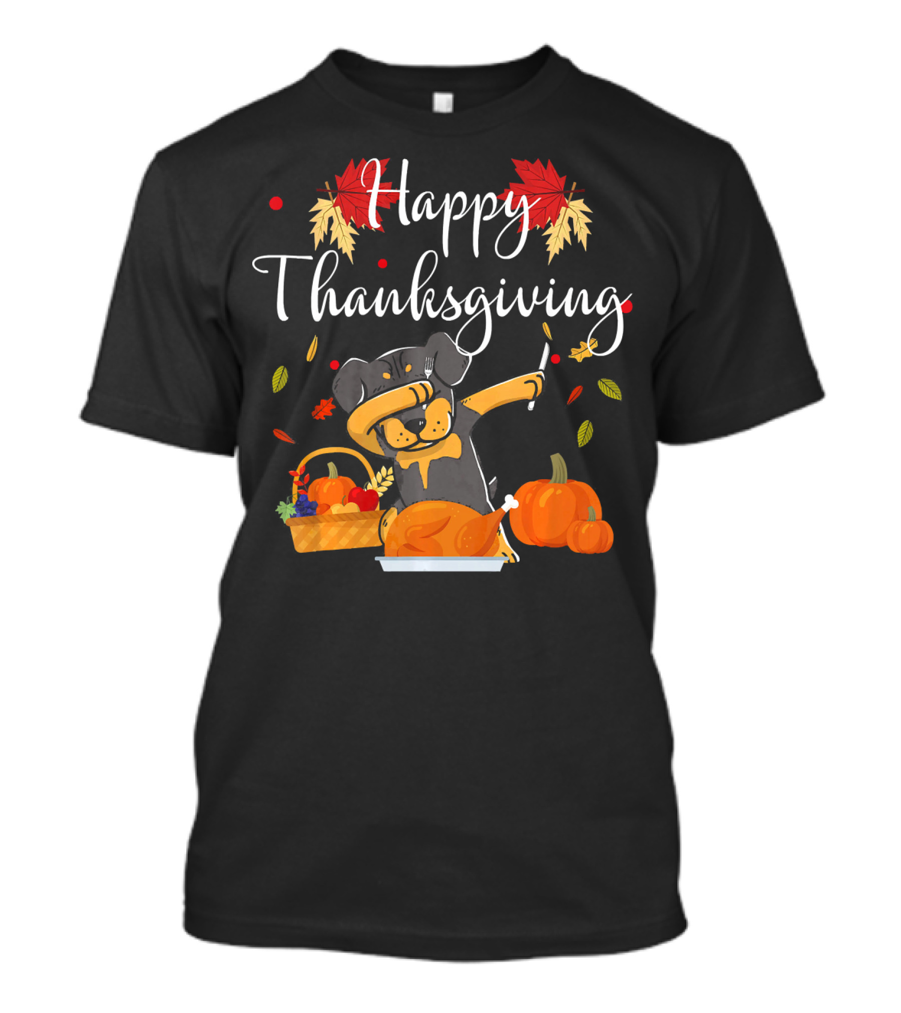 Happy Thanksgiving Dabbing Rottweiler Dog Eating Turkey T-Shirt