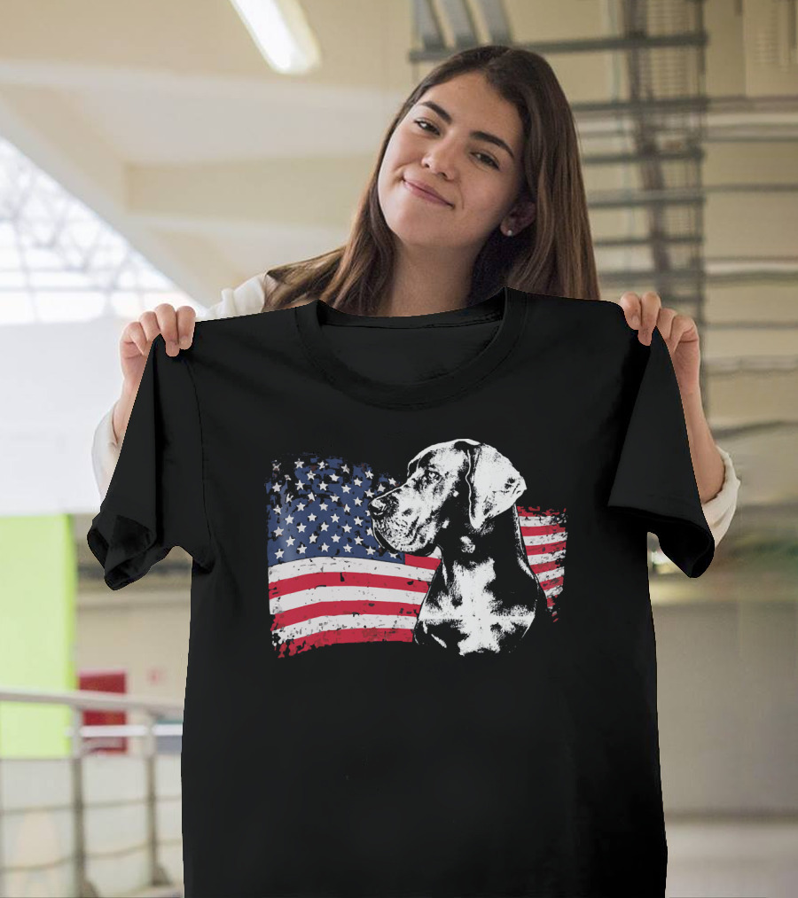 Great Dane American Flag Patriotic T-Shirt