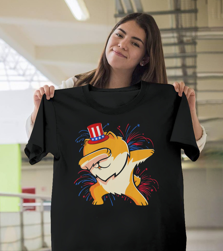 Dabbing Pomeranian Fireworks 4th of July Patriotic Hat T-Shirt