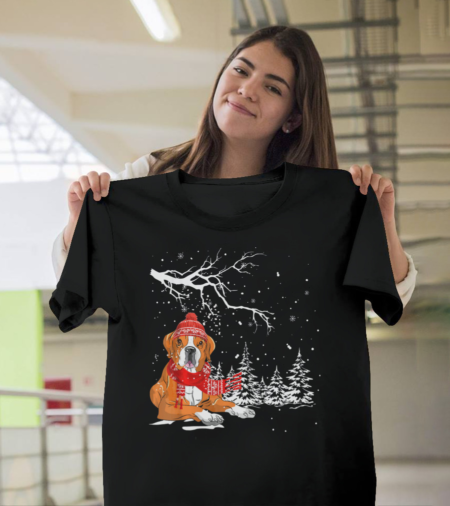 Boxer Dog in Winter Wonderland with Snowflakes T-Shirt