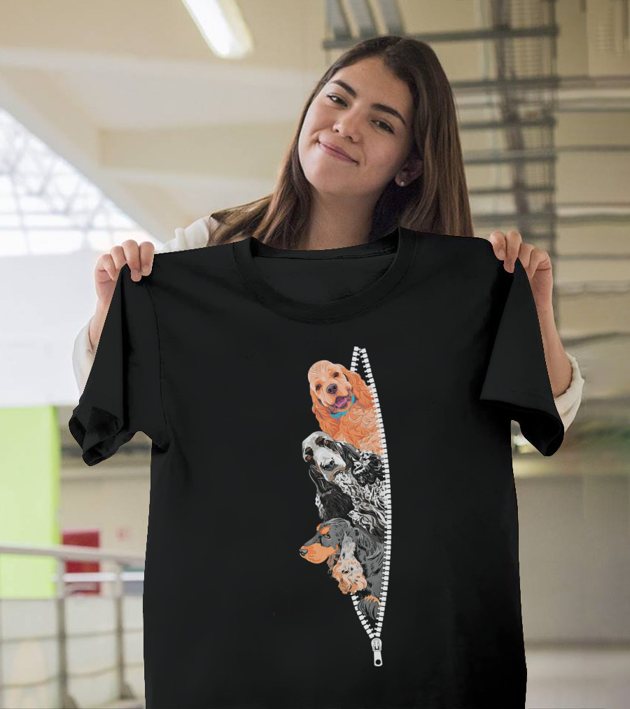 English Cocker Spaniel Dog Faces Inside Zipper T-Shirt