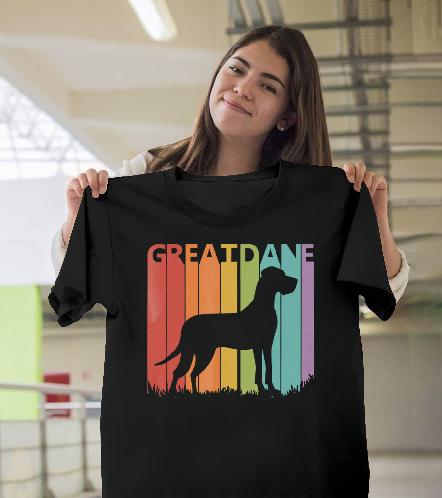 Great Dane Silhouette with Rainbow Stripes T-Shirt
