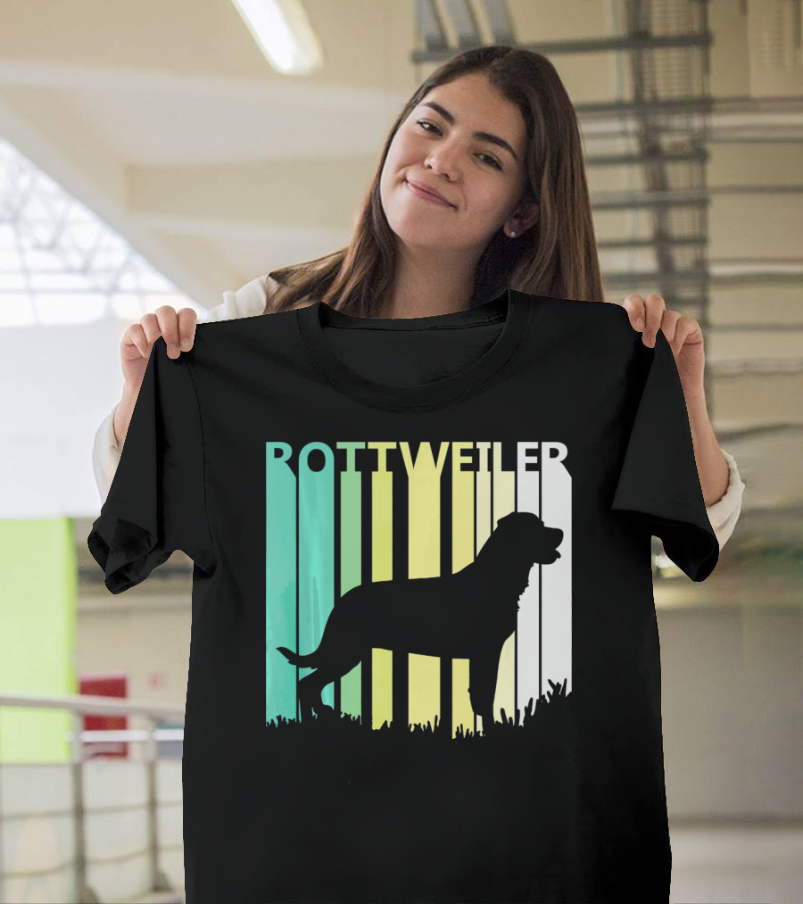 Rottweiler Silhouette Retro Stripes T-Shirt