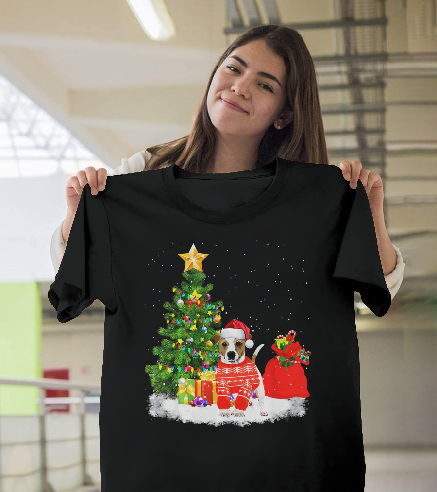 Jack Russell Terrier Dog Christmas Tree Santa Hat T-Shirt