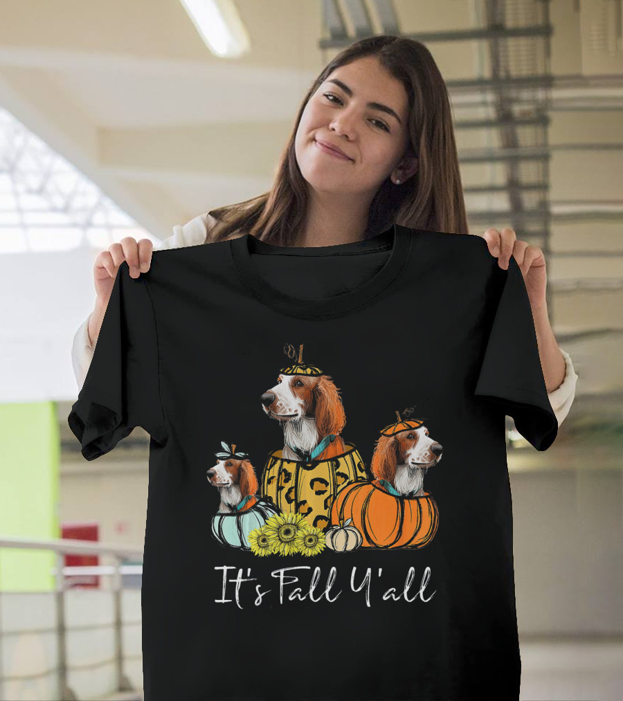 It's Fall Y'all Cocker Spaniel Dog Pumpkins and Flowers T-Shirt