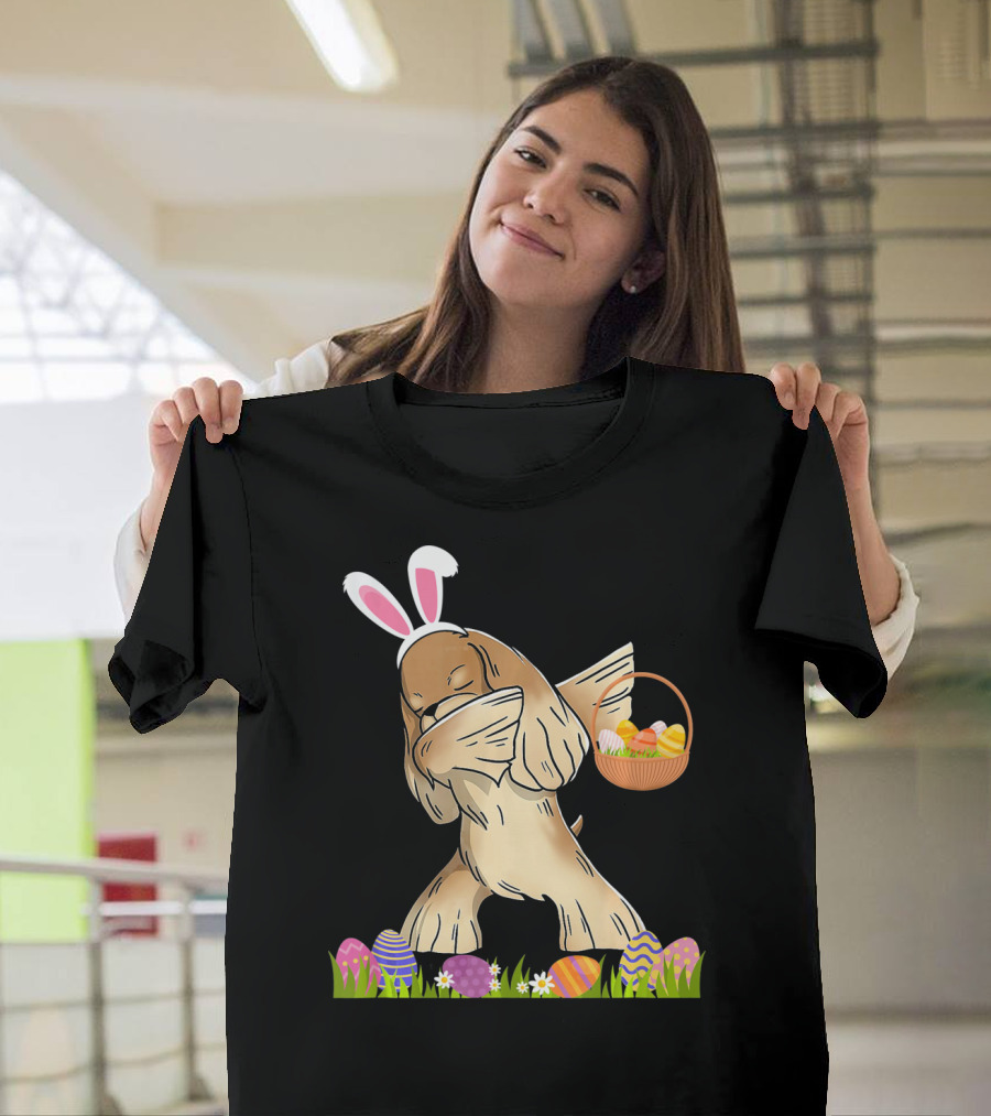 Funny Cocker Spaniel Dabbing Happy Easter Bunny Ears Basket Eggs T-Shirt