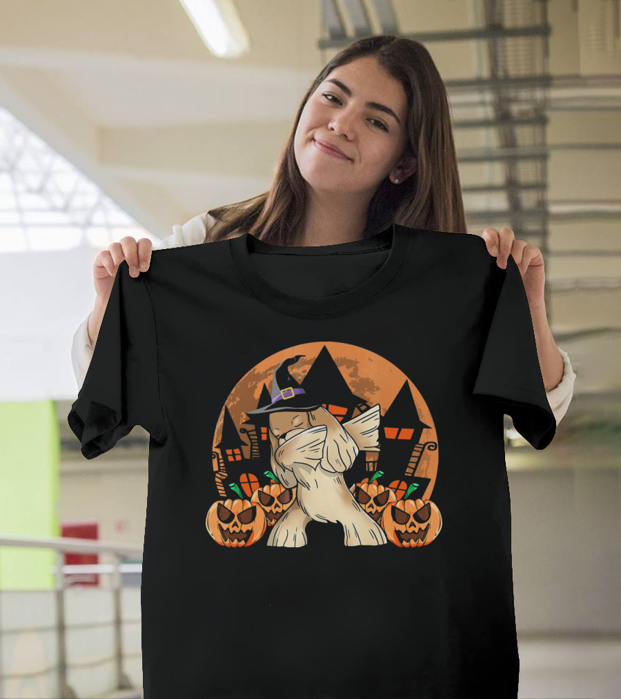 Funny Halloween Dabbing Cocker Spaniel Witch Hat Haunted House Jack-O'-Lanterns T-Shirt