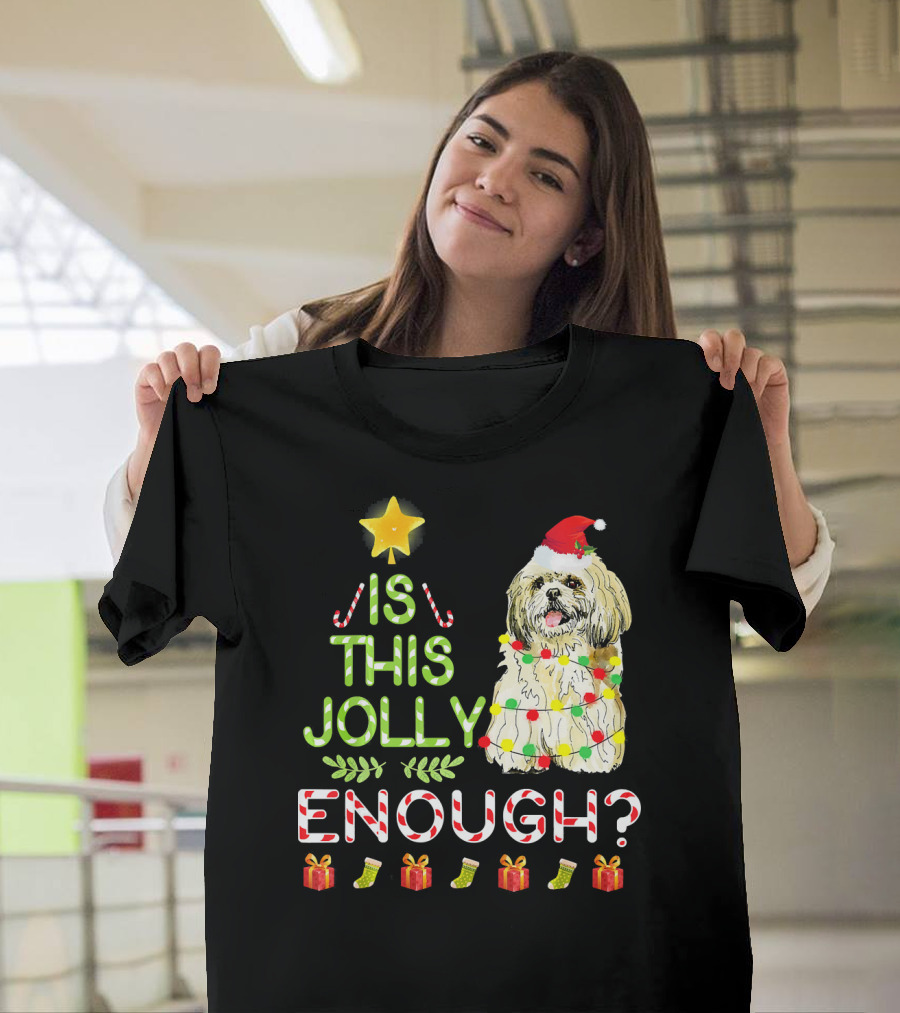Is This Jolly Enough Shih Tzu Santa Hat Christmas Lights T-Shirt