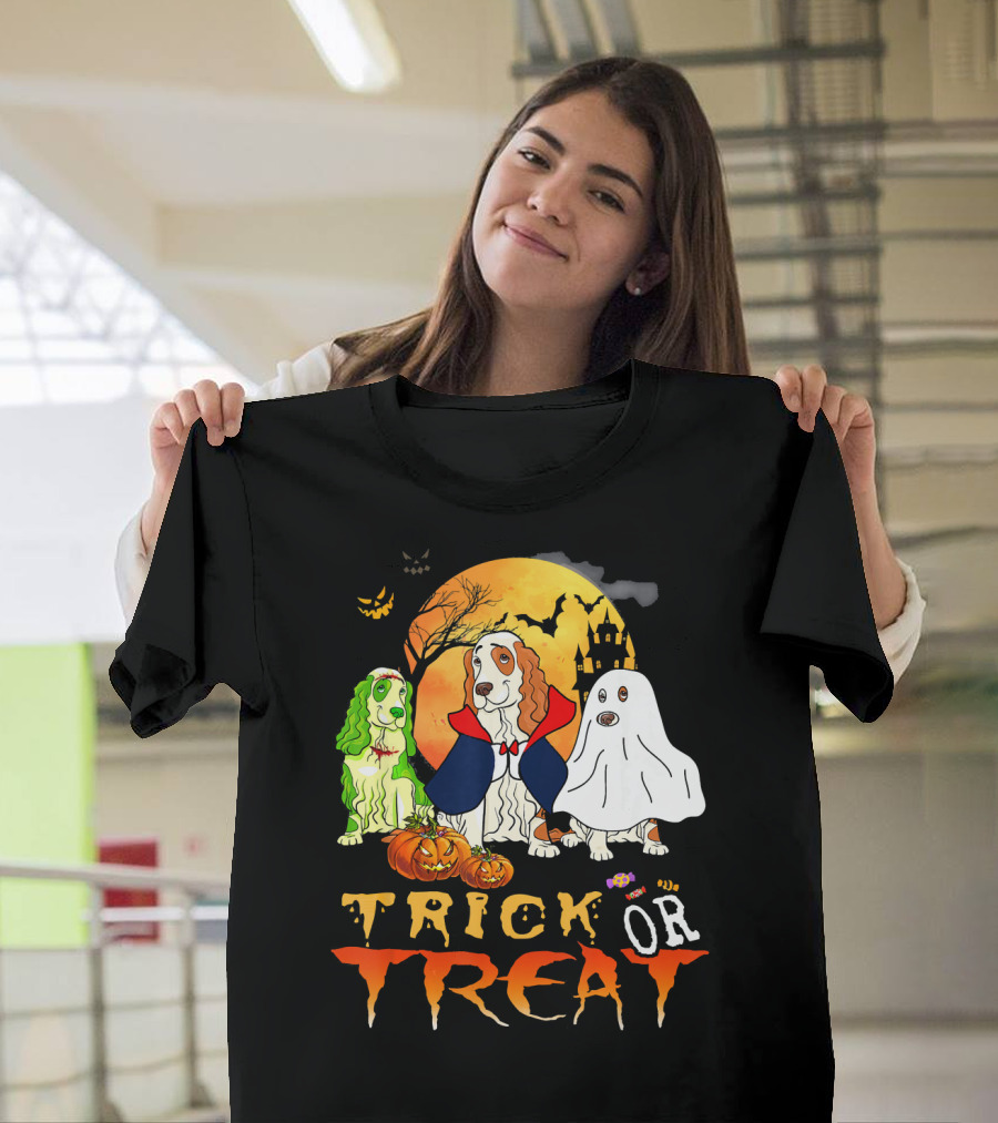 Cocker Spaniel Halloween Trick or Treating with Pumpkins and Ghosts T-Shirt