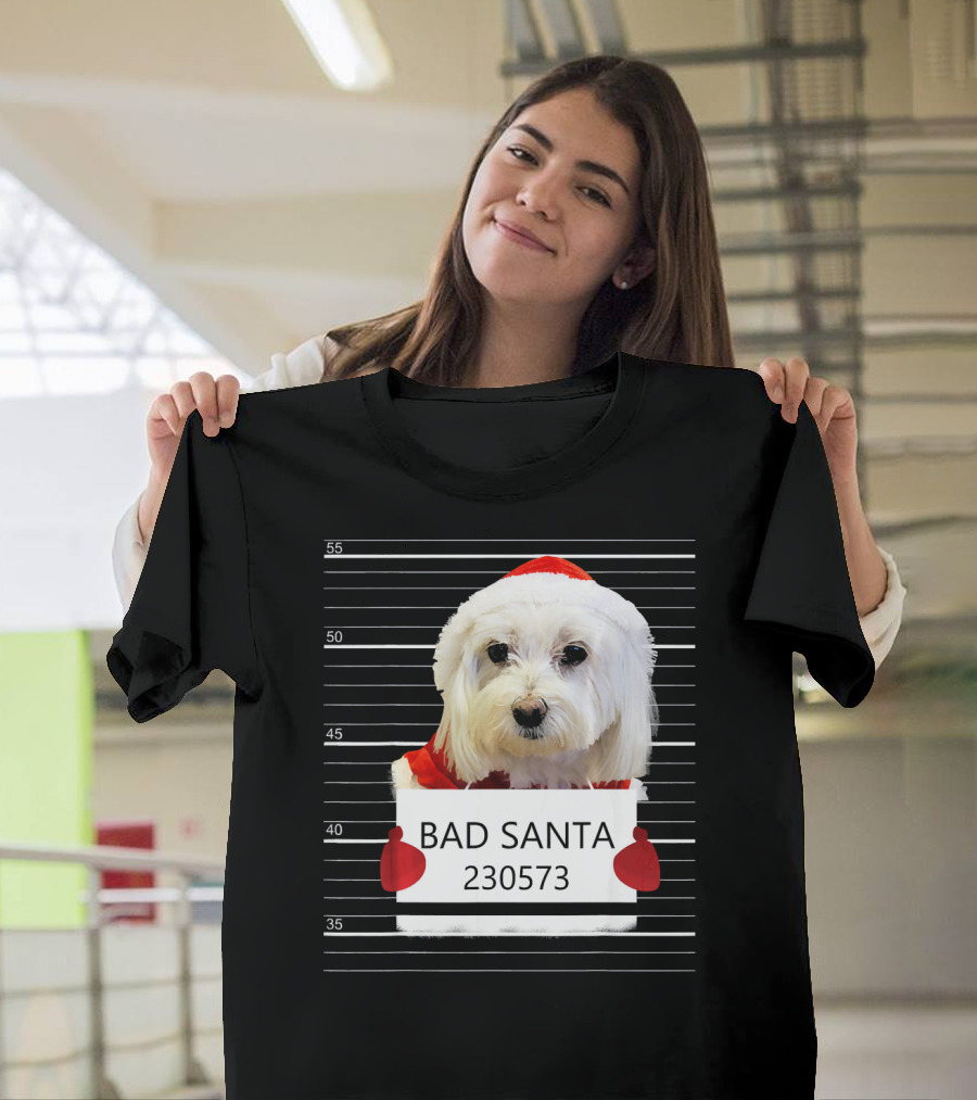Maltese Bad Santa 230573 Christmas Costume Mugshot T-Shirt