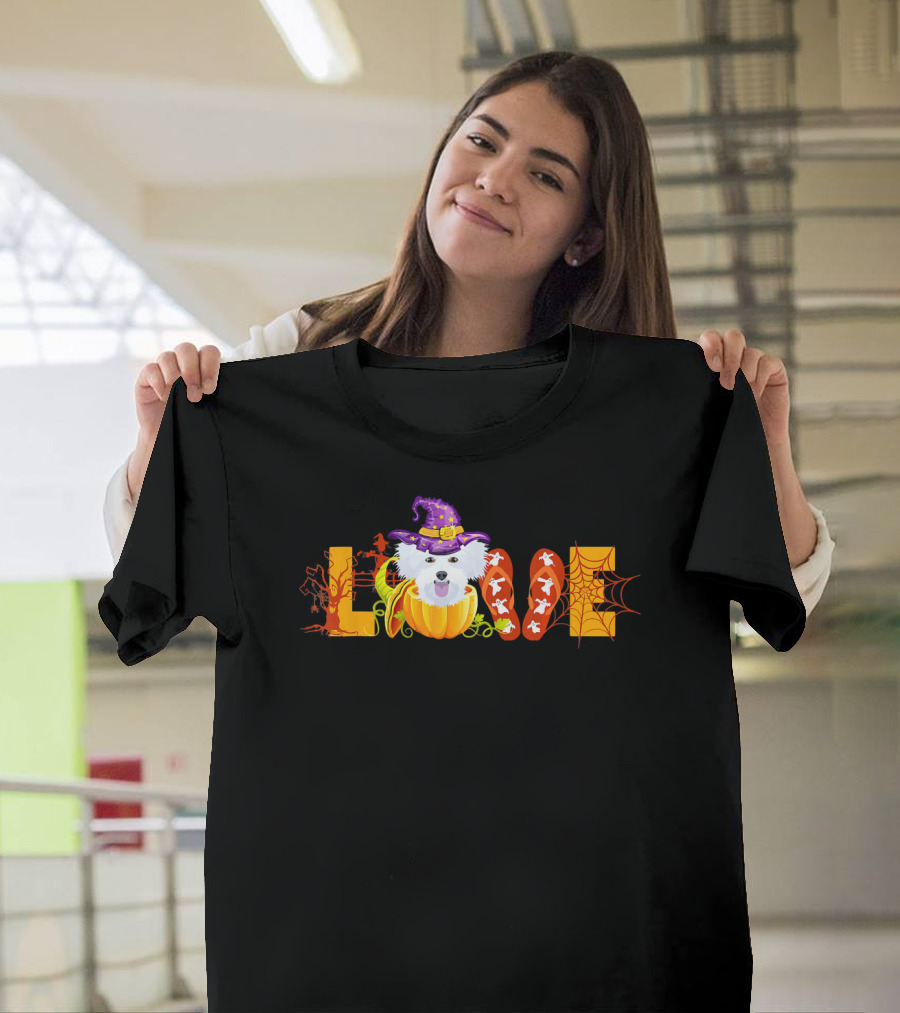LOVE Maltese Witch Pumpkin Ghost Flip Flop Halloween T-Shirt