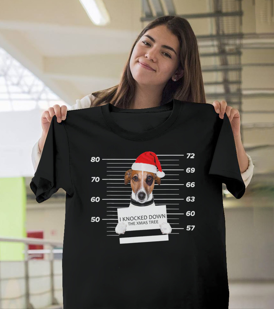 Jack Russell Terrier Dog I Knocked Down the Xmas Tree Mugshot T-Shirt