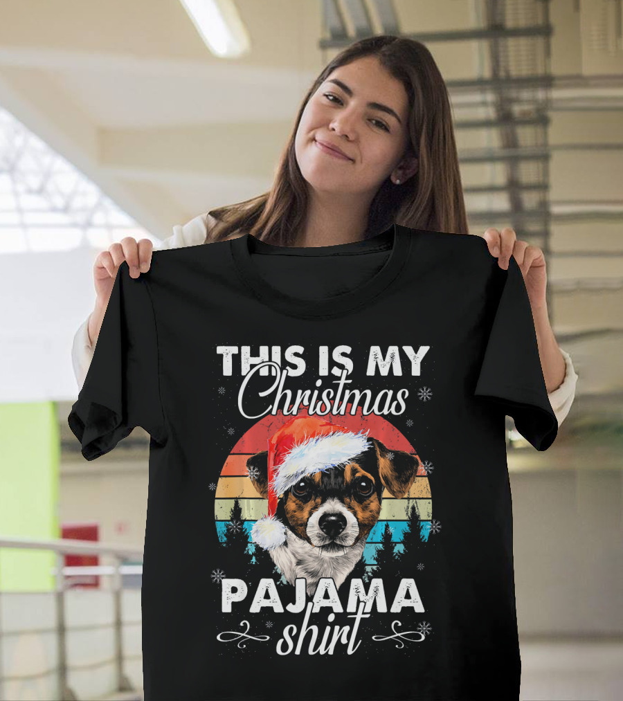 This Is My Christmas Pajama Shirt Jack Russell Dog Santa Hat T-Shirt