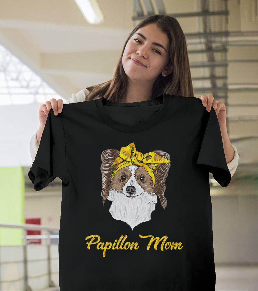 Papillon Mom Sunflower Bandana T-Shirt