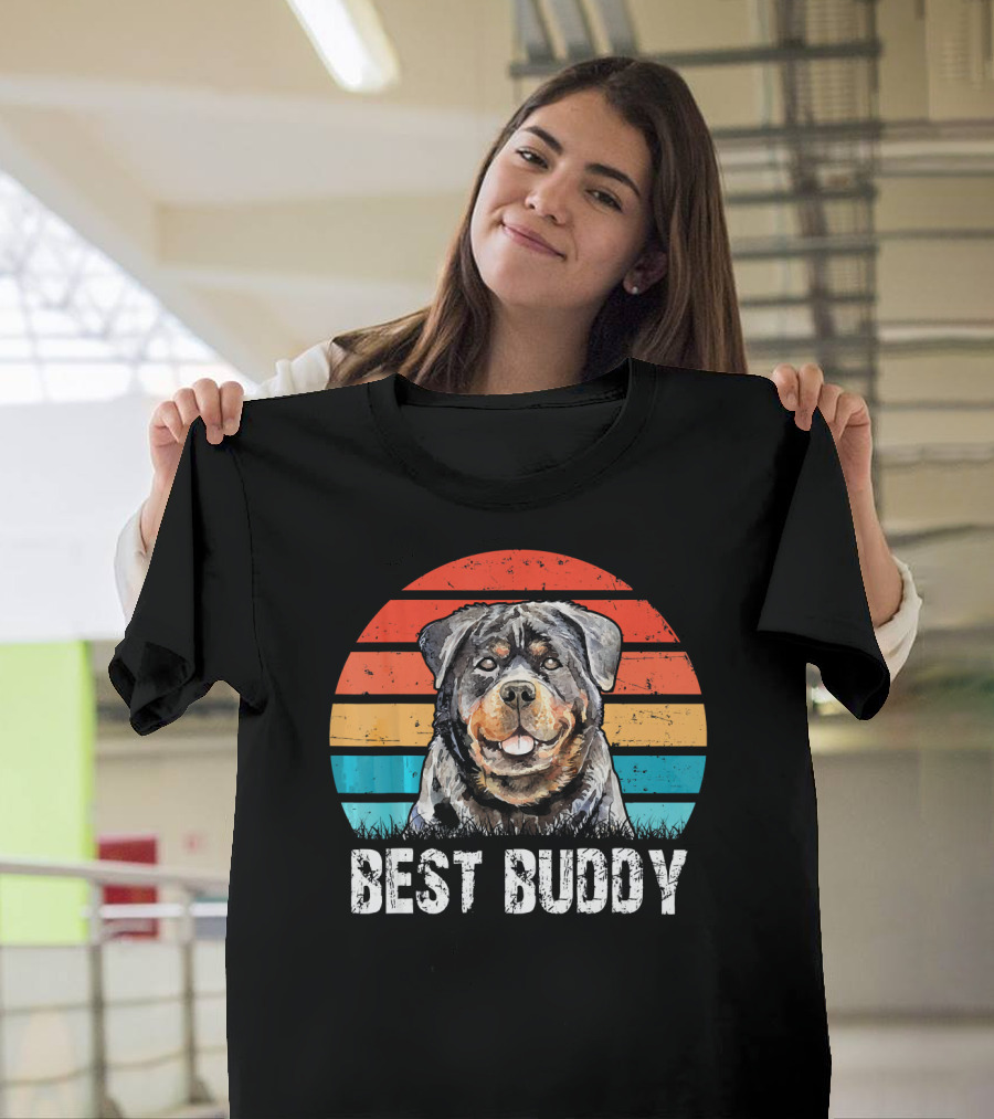 Best Buddy Rottweiler Retro Style Dog Vintage Stripes T-Shirt