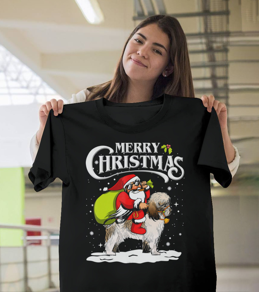 Merry Christmas Santa Riding Shih Tzu T-Shirt