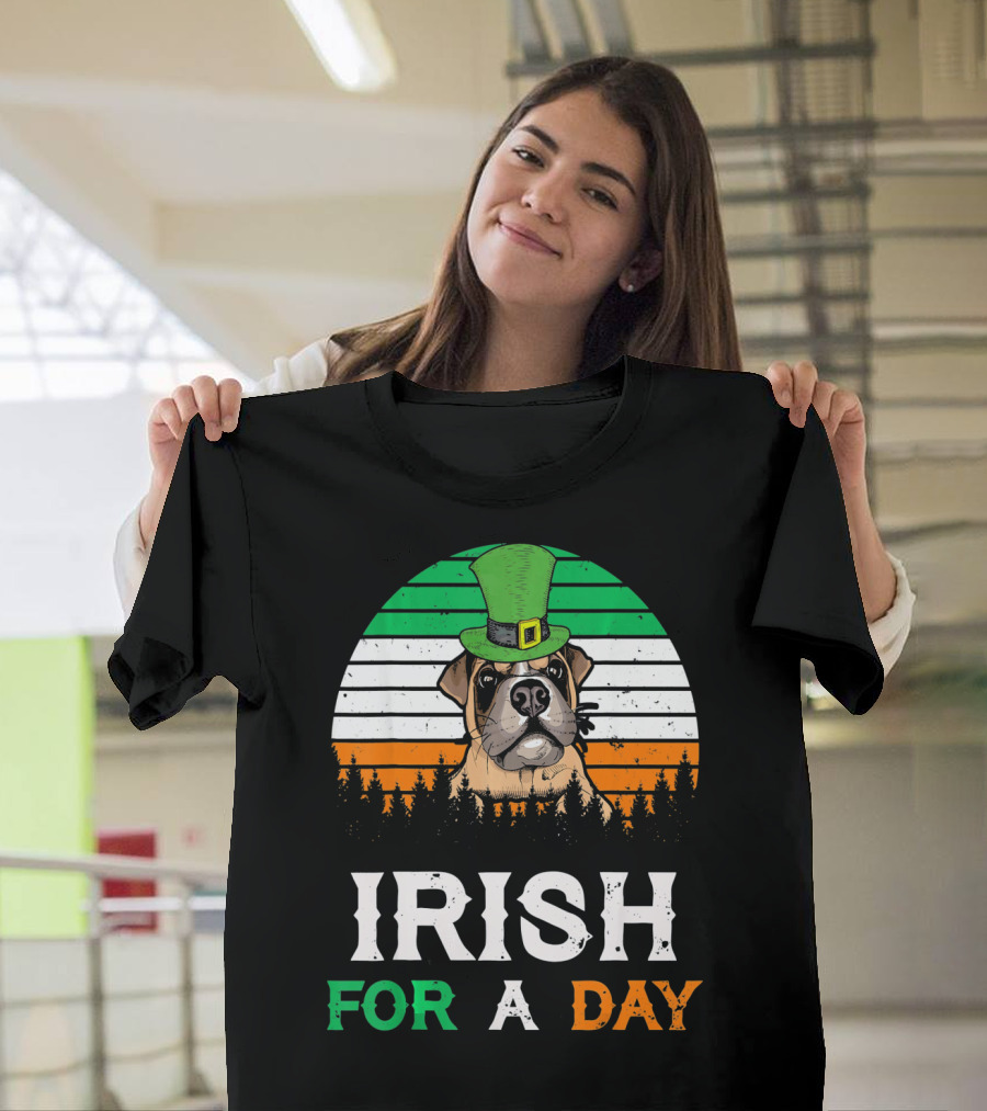 Irish For a Day Retro Vintage Boxer Dog Shamrock T-Shirt