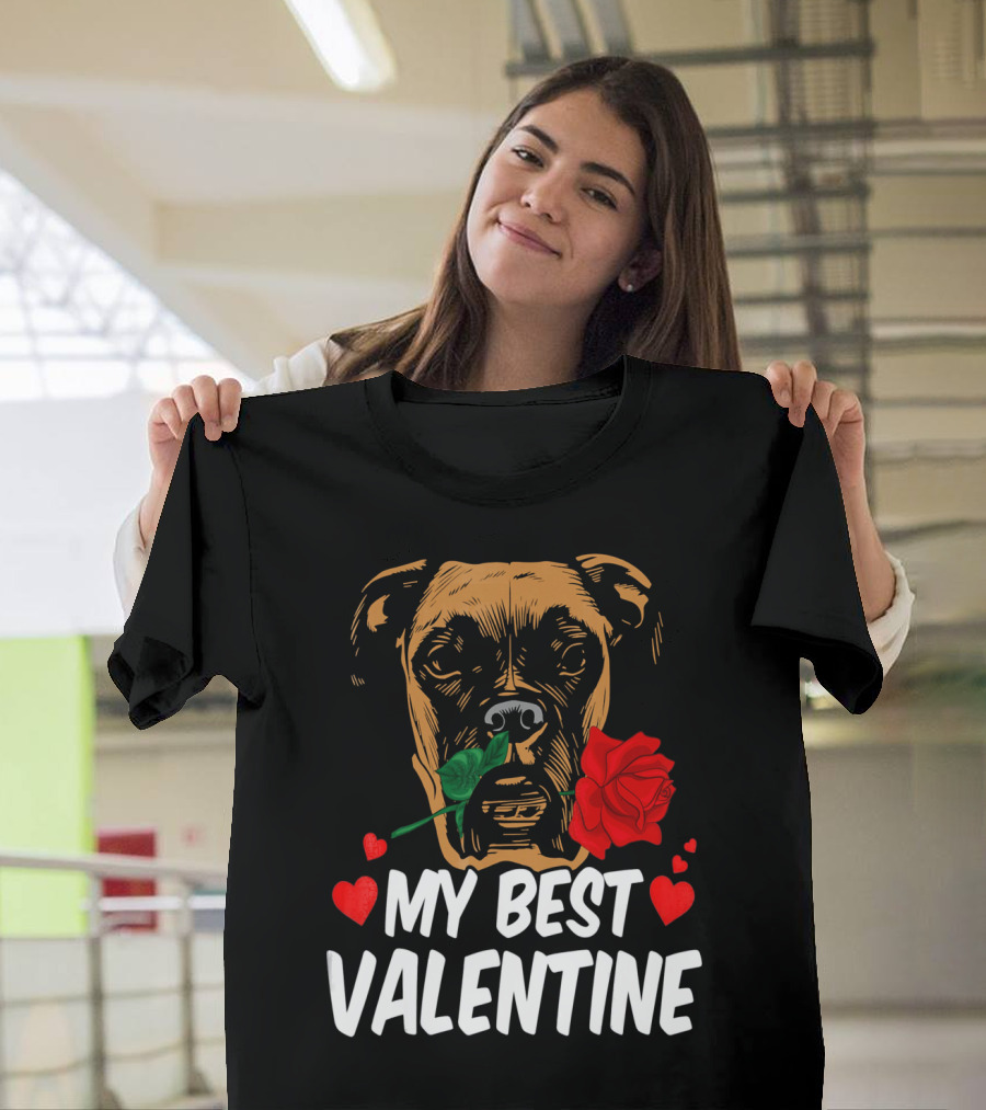 My Best Valentine Is Boxer with Rose Hearts T-Shirt
