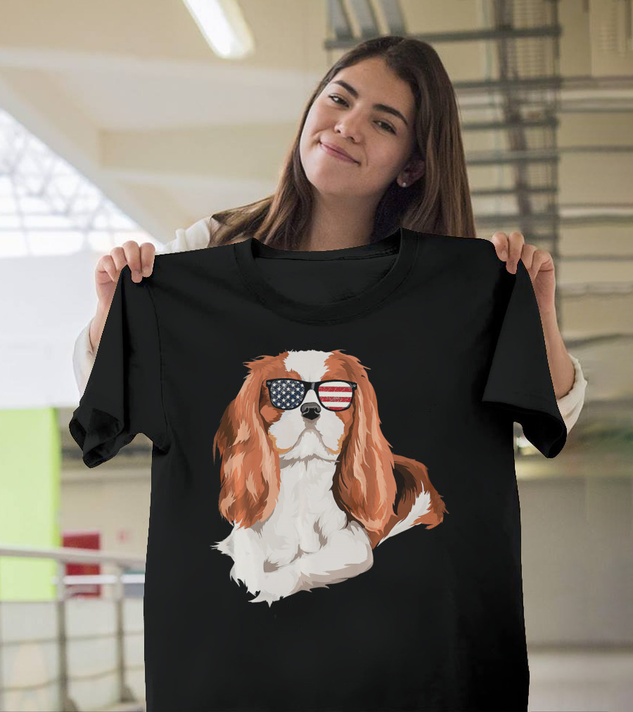 Cavalier King Charles Spaniel American Flag Sunglasses T-Shirt