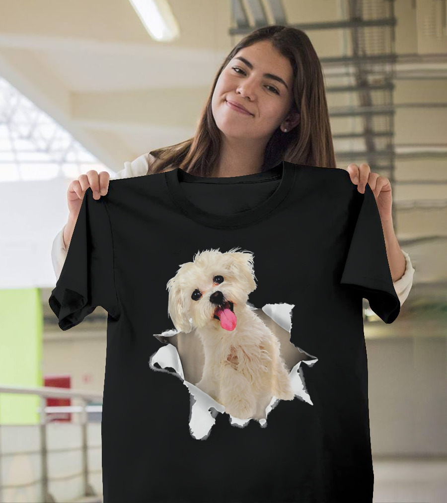 Maltese Torn Hole Dog Mid Tor Inside T-Shirt