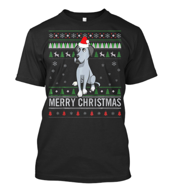 Merry Christmas Great Dane Dog Wearing Santa Hat With Festive T-Shirt